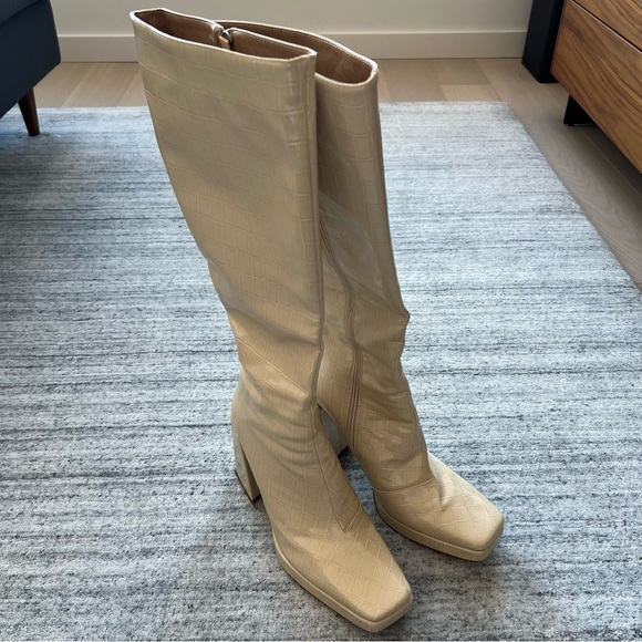 Princess Polly Montgomery Boots Cream Croc Size 9 - Picture 2 of 11
